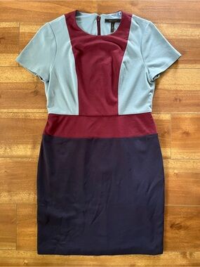 BCBG MAXAZRIA Colorblock Dress in Light Blue, Burgundy & Navy